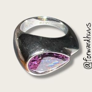 Vintage Vargas Sterling Silver Amethyst Glass Ring Size 7